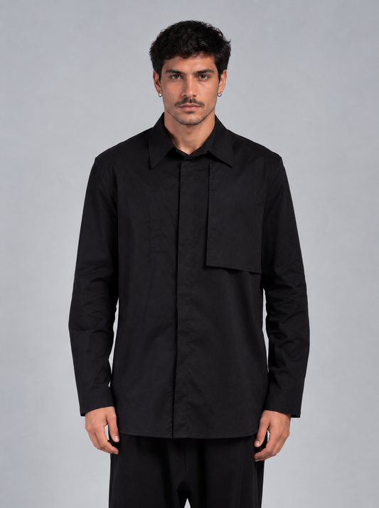 SHIRT WITH SIDE FLAP AND COVERED BUTTONS