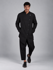 JACKET WITH CROSS BUTTONING IN WORKED FABRIC