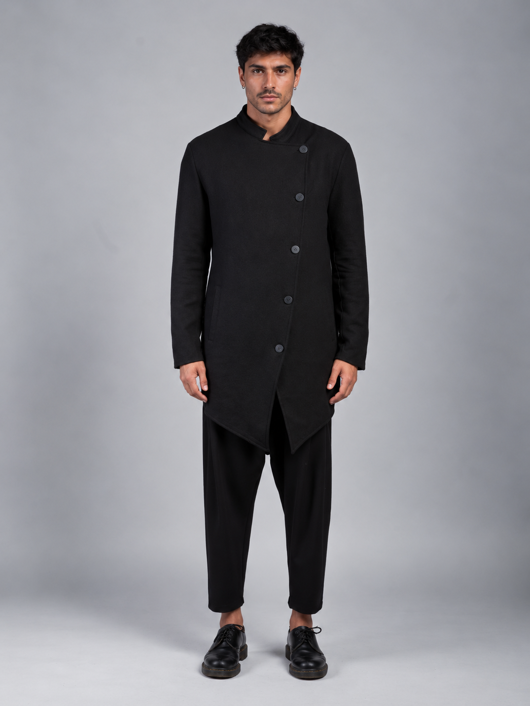JACKET WITH CROSS BUTTONING IN WORKED FABRIC