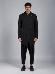 JACKET WITH CROSS BUTTONING IN WORKED FABRIC