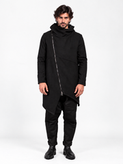 COAT WITH TRANSVERSAL ZIP AND BUTTON CLOSURE