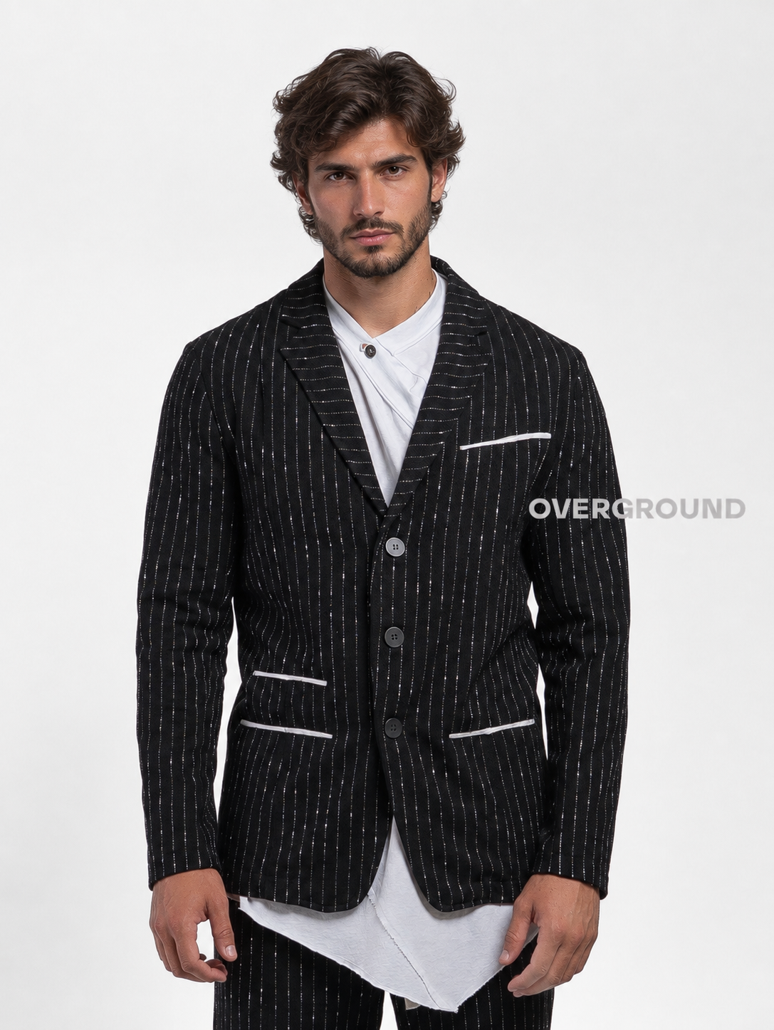 GIACCA COTONE GESSATA CON TASCHE DAVANTI
