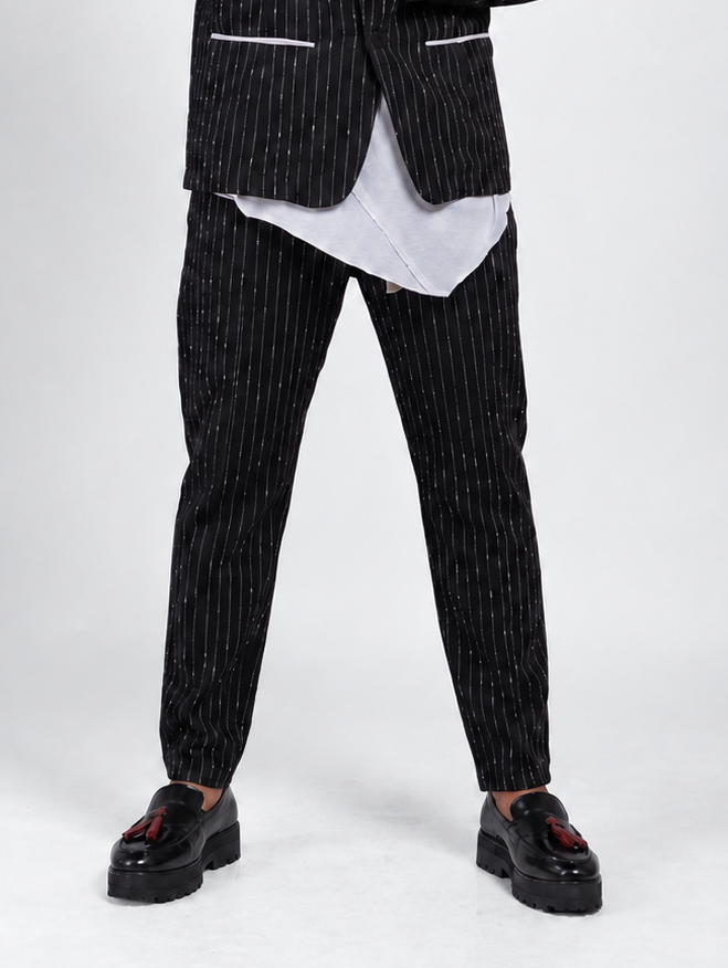 PANTALONE COTONE GESSATO CON TASCHE DAVANTI