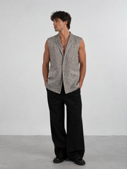 SMANICATO LINO CON COLLO PIEGATO Z