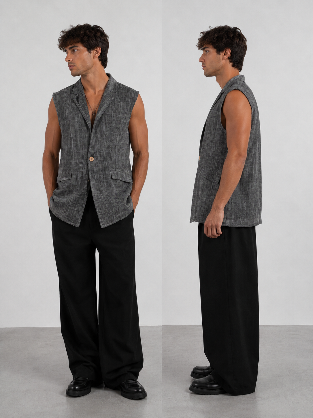 SMANICATO LINO CON COLLO PIEGATO Z