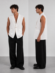 SMANICATO LINO CON COLLO PIEGATO Z
