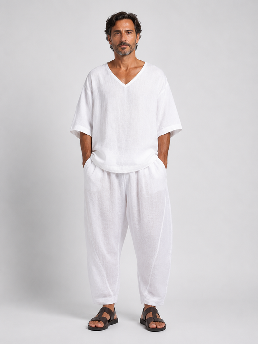 PANTALONE OVER LINO CON CUCITURE DAVANTI Z