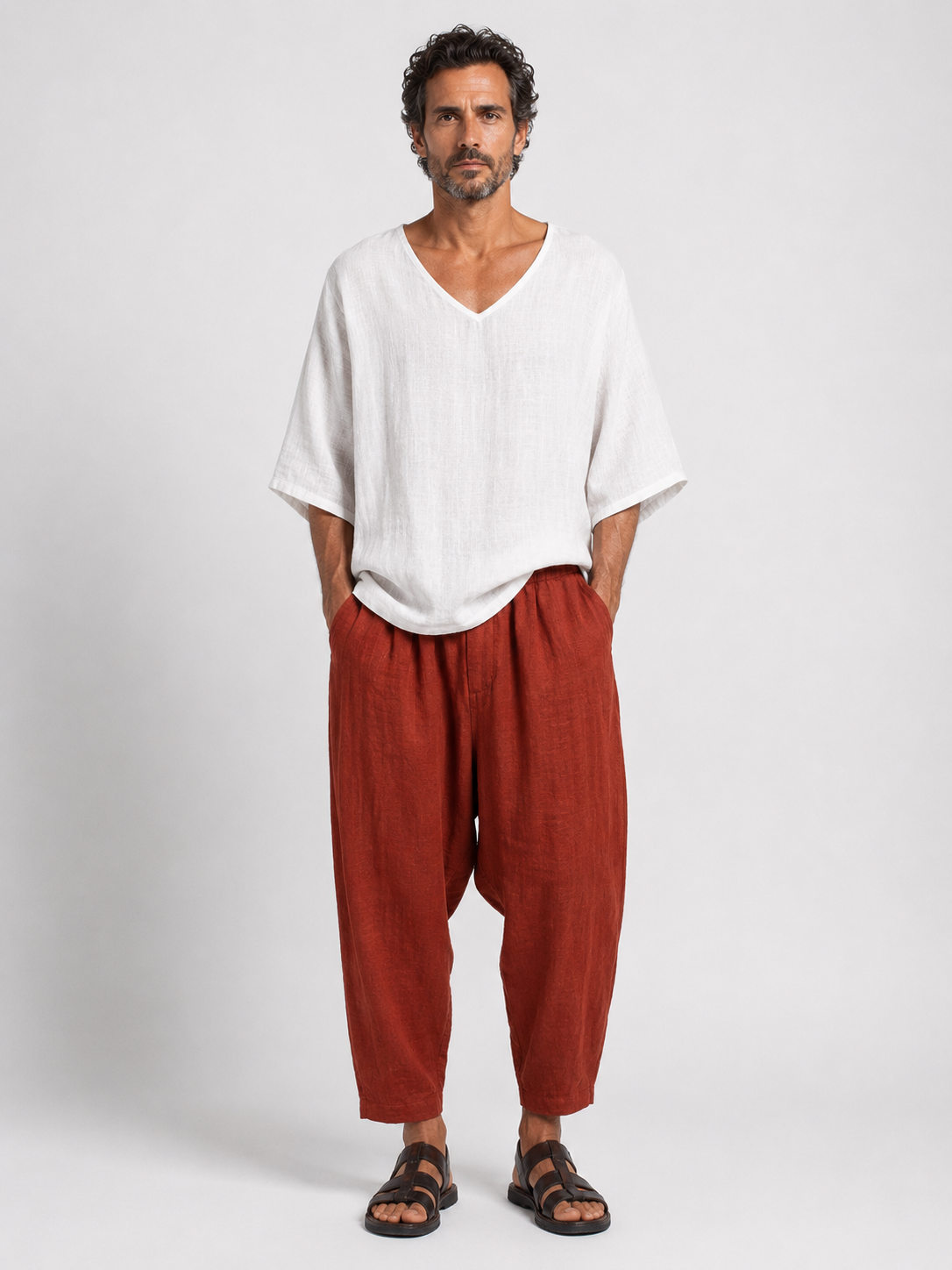 PANTALONE OVER LINO CON CUCITURE DAVANTI Z