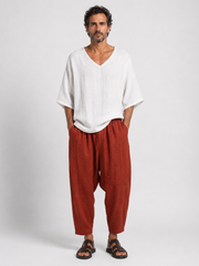 PANTALONE OVER LINO CON CUCITURE DAVANTI Z