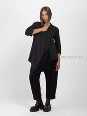 KOREAN COLLAR SHIRT WITH CROSS BUTTONS