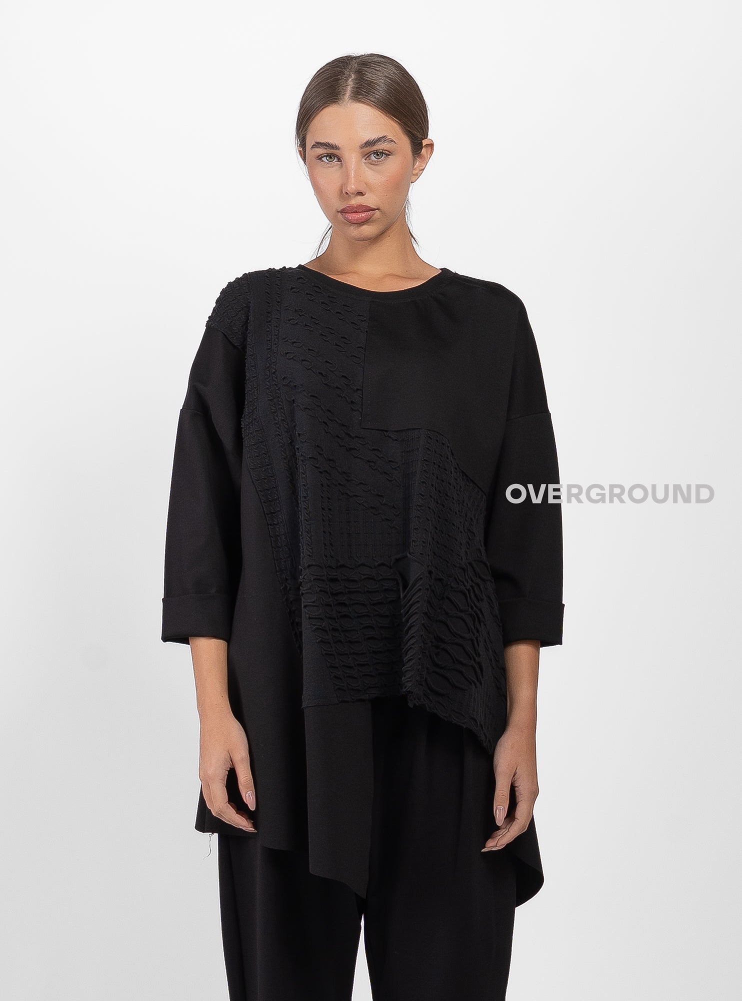 ASYMMETRIC OVERSIZED SWEATER WITH WORKED FABRIC