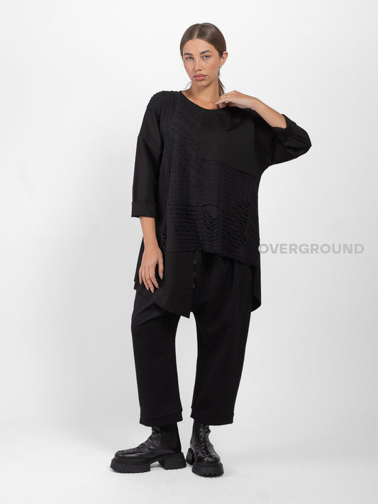 ASYMMETRIC OVERSIZED SWEATER WITH WORKED FABRIC