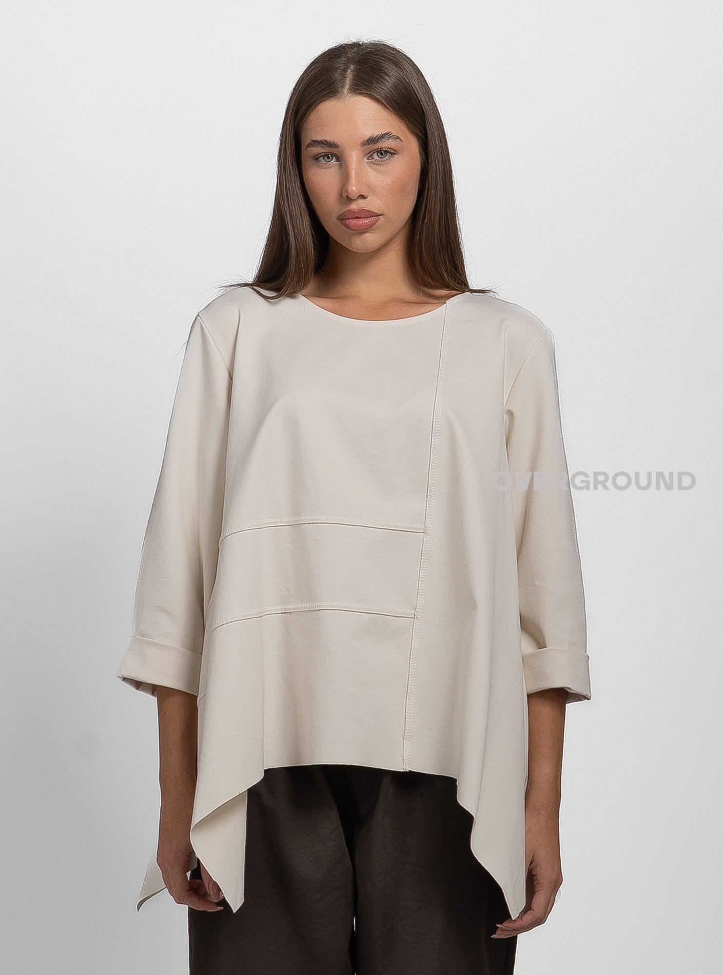 BLUSA OVER ASIMMETRICA CON CUCITURE