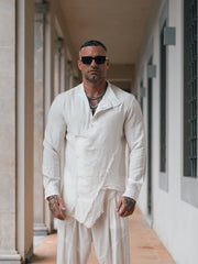 CAMICIA LINO ABBOTTONATURA ASIMMETRICA COLLO COREANA