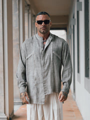 CAMICIA LINO COLLO COREANA BOTTONI COPERTI
