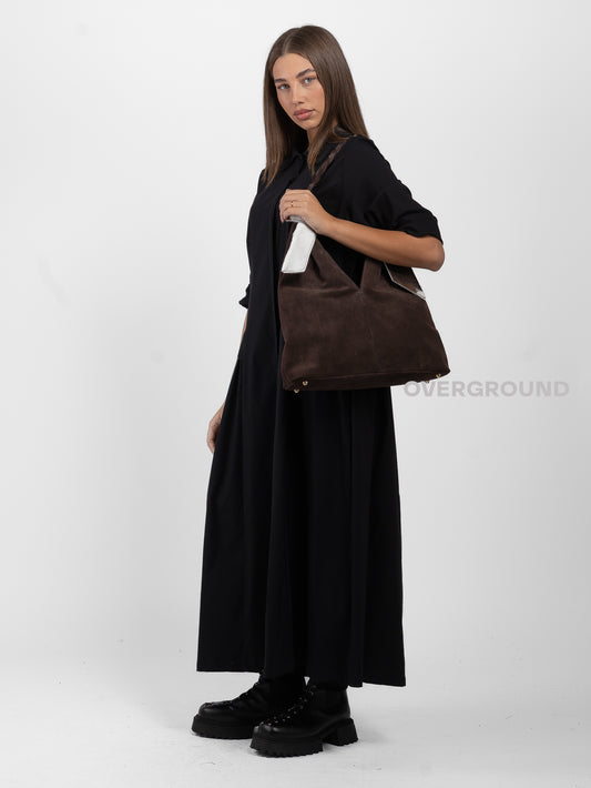 SUEDE BAG WITH WOVEN HANDLE