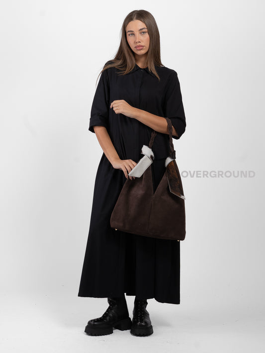 SUEDE BAG WITH WOVEN HANDLE