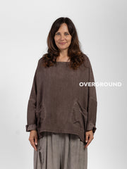 BLUSA OVER RIGATA CON TASCHE DAVANTI