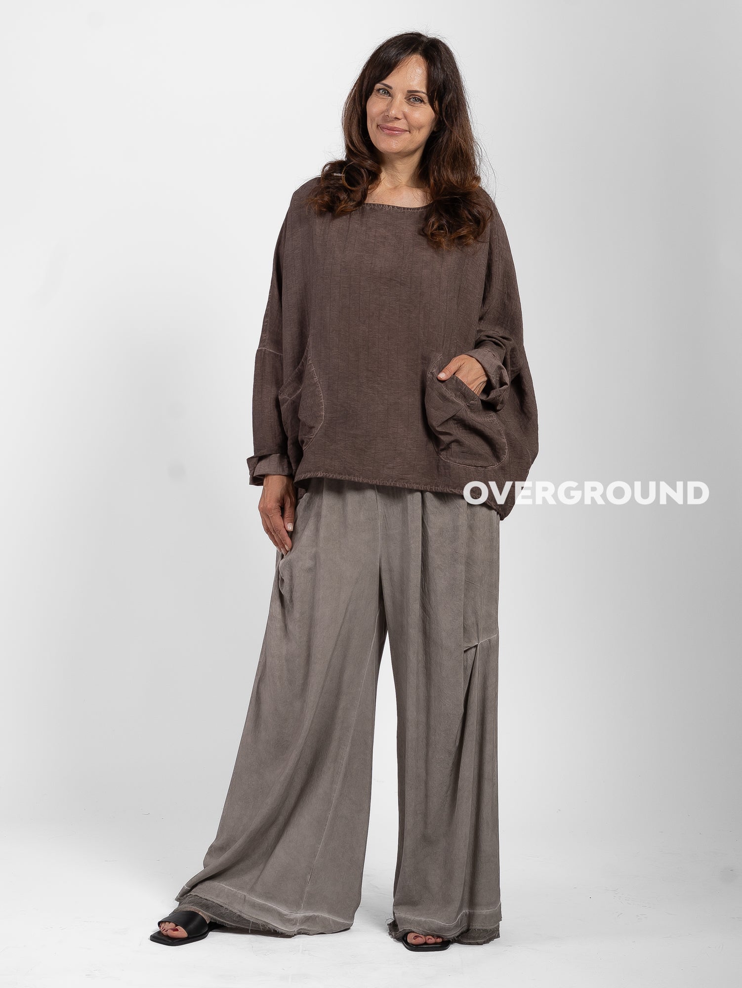 BLUSA OVER RIGATA CON TASCHE DAVANTI