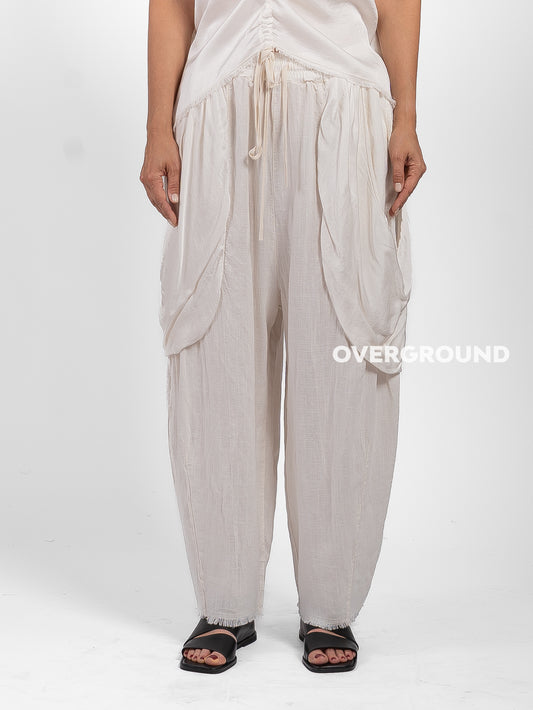 PANTALONE OVER LINO CON TASCONI DAVANTI