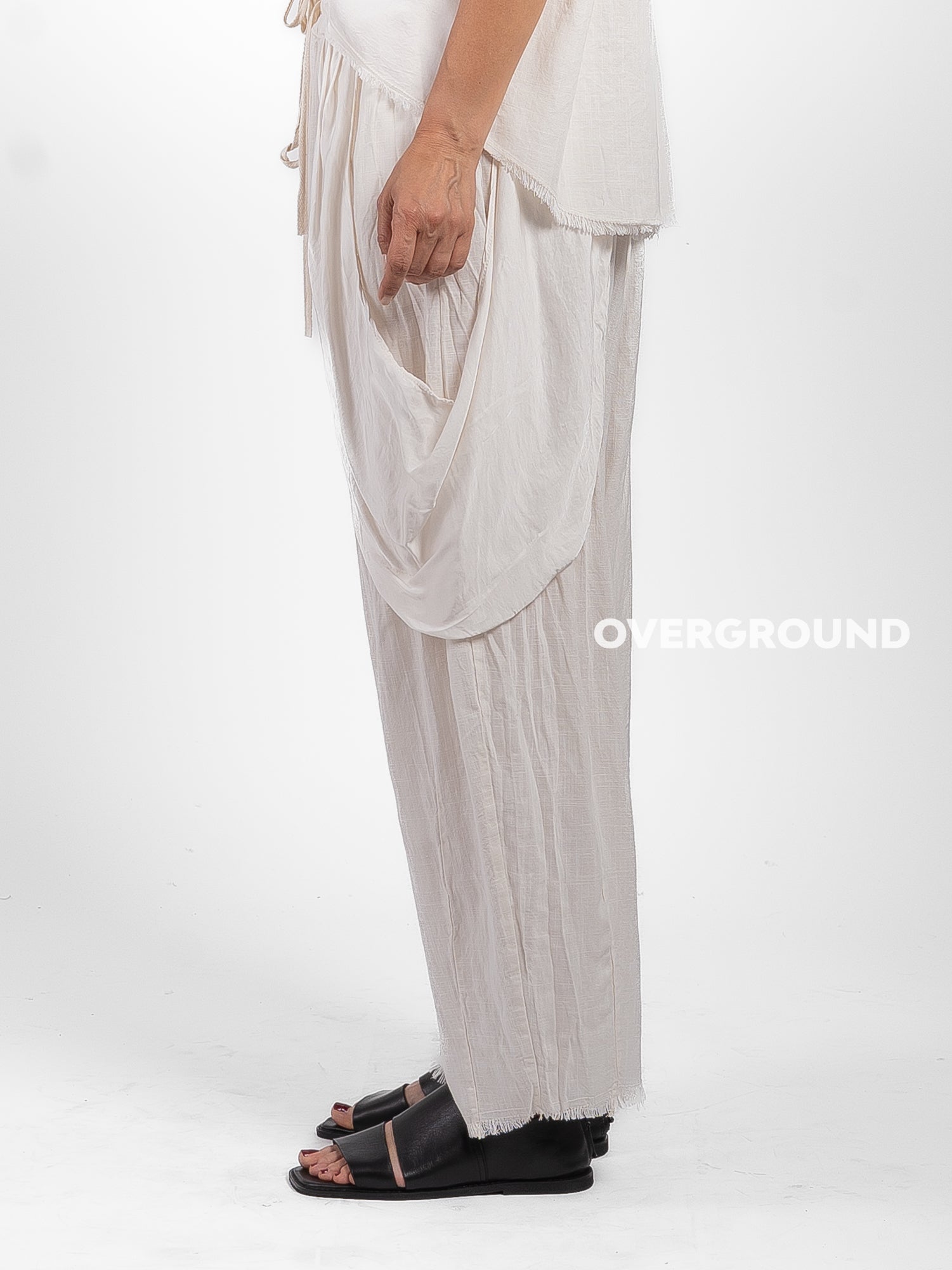 PANTALONE OVER LINO CON TASCONI DAVANTI