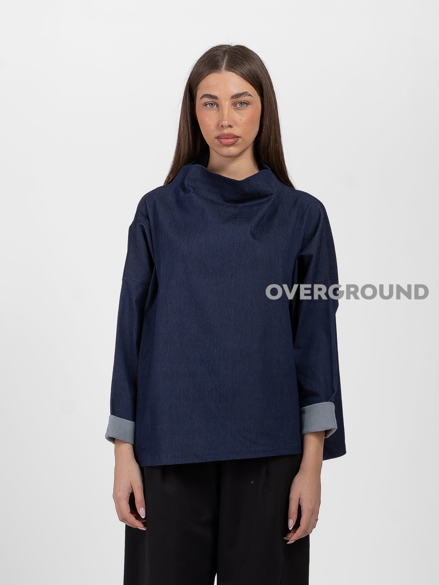 BLUSA CON COLLO ALTO EFFETTO JEANS - OVERGROUND STORE 