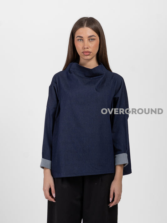 BLUSA CON COLLO ALTO EFFETTO JEANS - OVERGROUND STORE 
