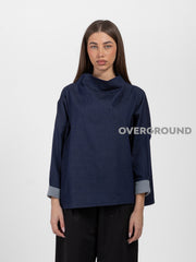 BLUSA CON COLLO ALTO EFFETTO JEANS - OVERGROUND STORE 
