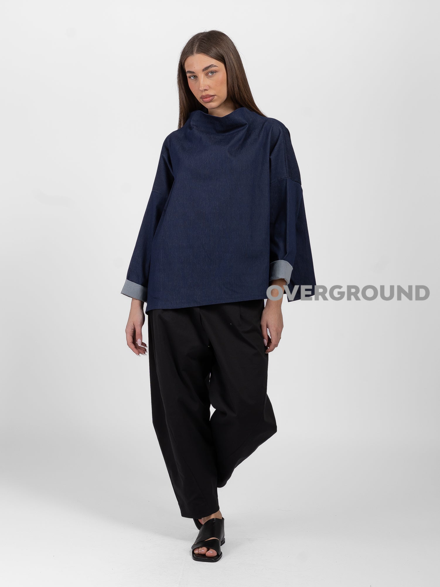 BLUSA CON COLLO ALTO EFFETTO JEANS - OVERGROUND STORE 
