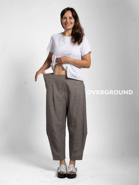PANTALONE OVER LINO CON CUCITURE SUL GAMBULE