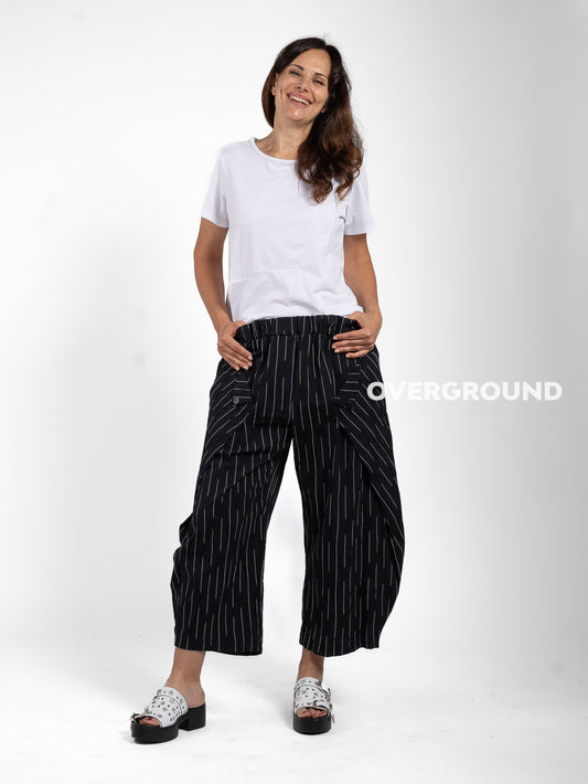 PANTALONE OVER RIGATO CON PATTINA E BOTTONE