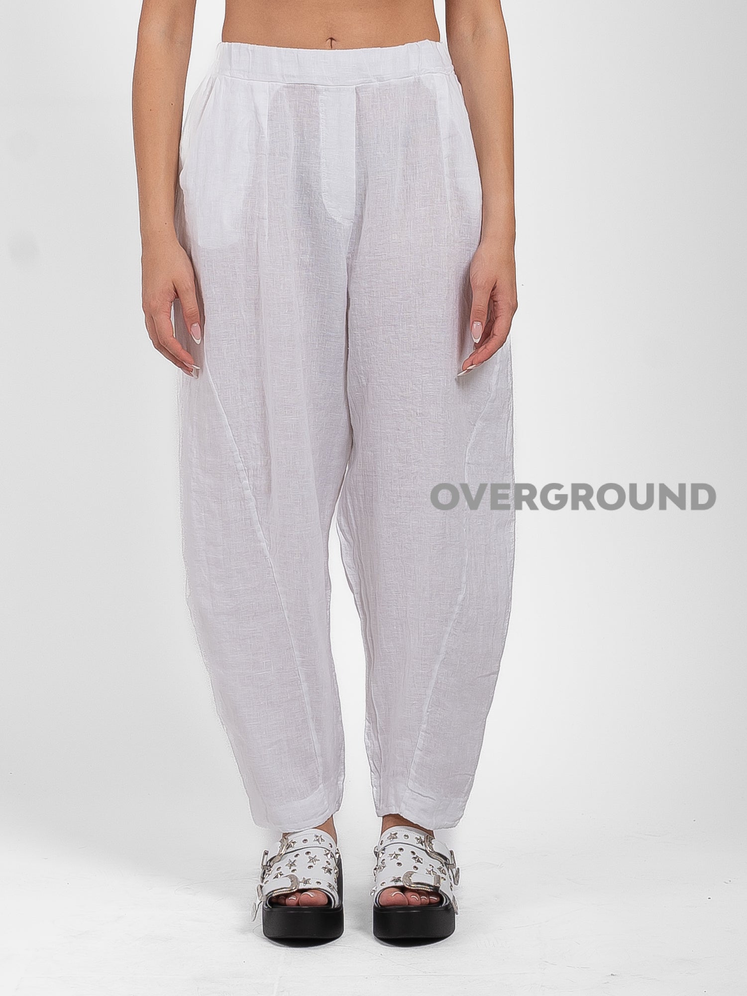 PANTALONE OVER LINO CON CUCITURE DAVANTI