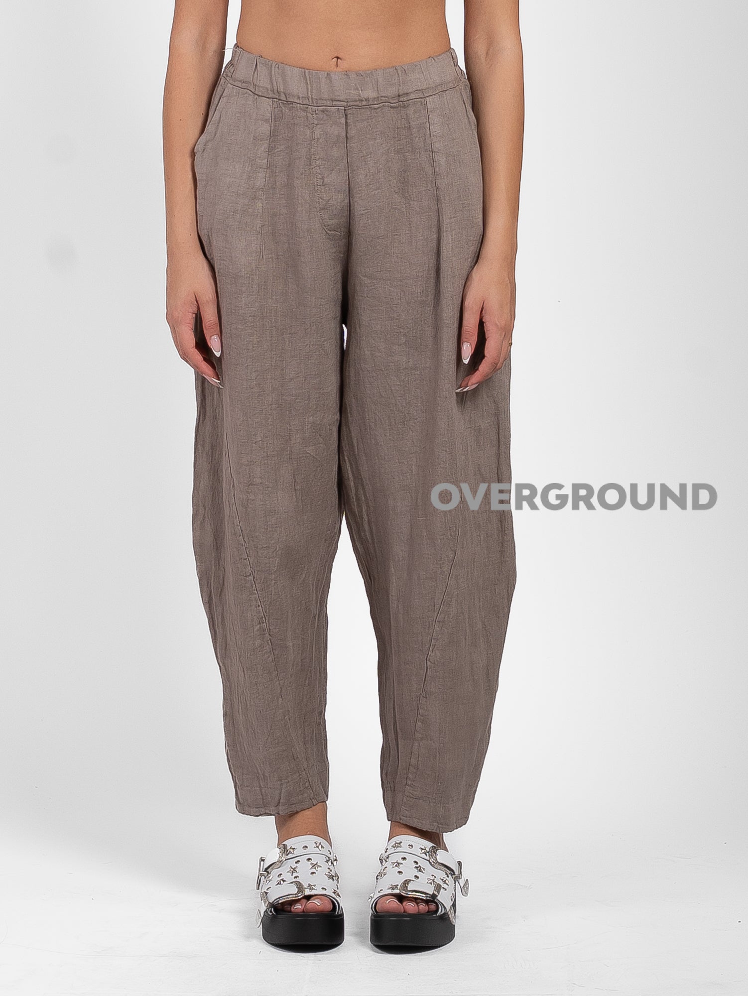 PANTALONE OVER LINO CON CUCITURE DAVANTI