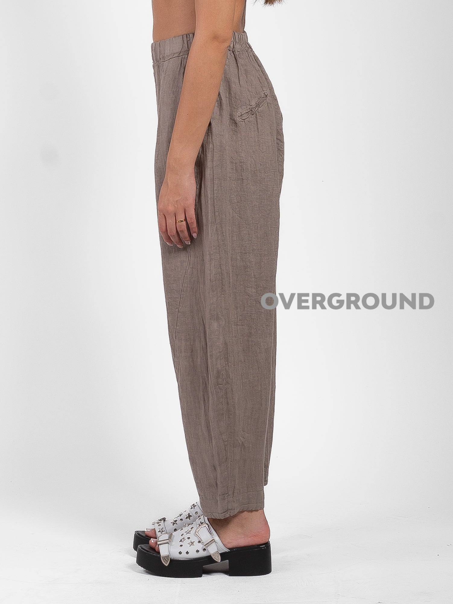 PANTALONE OVER LINO CON CUCITURE DAVANTI