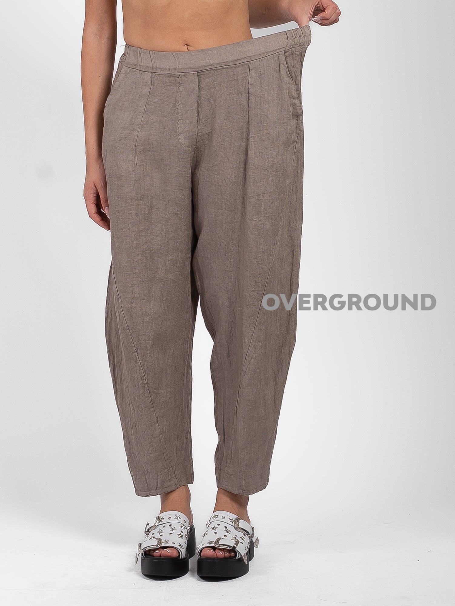 PANTALONE OVER LINO CON CUCITURE DAVANTI