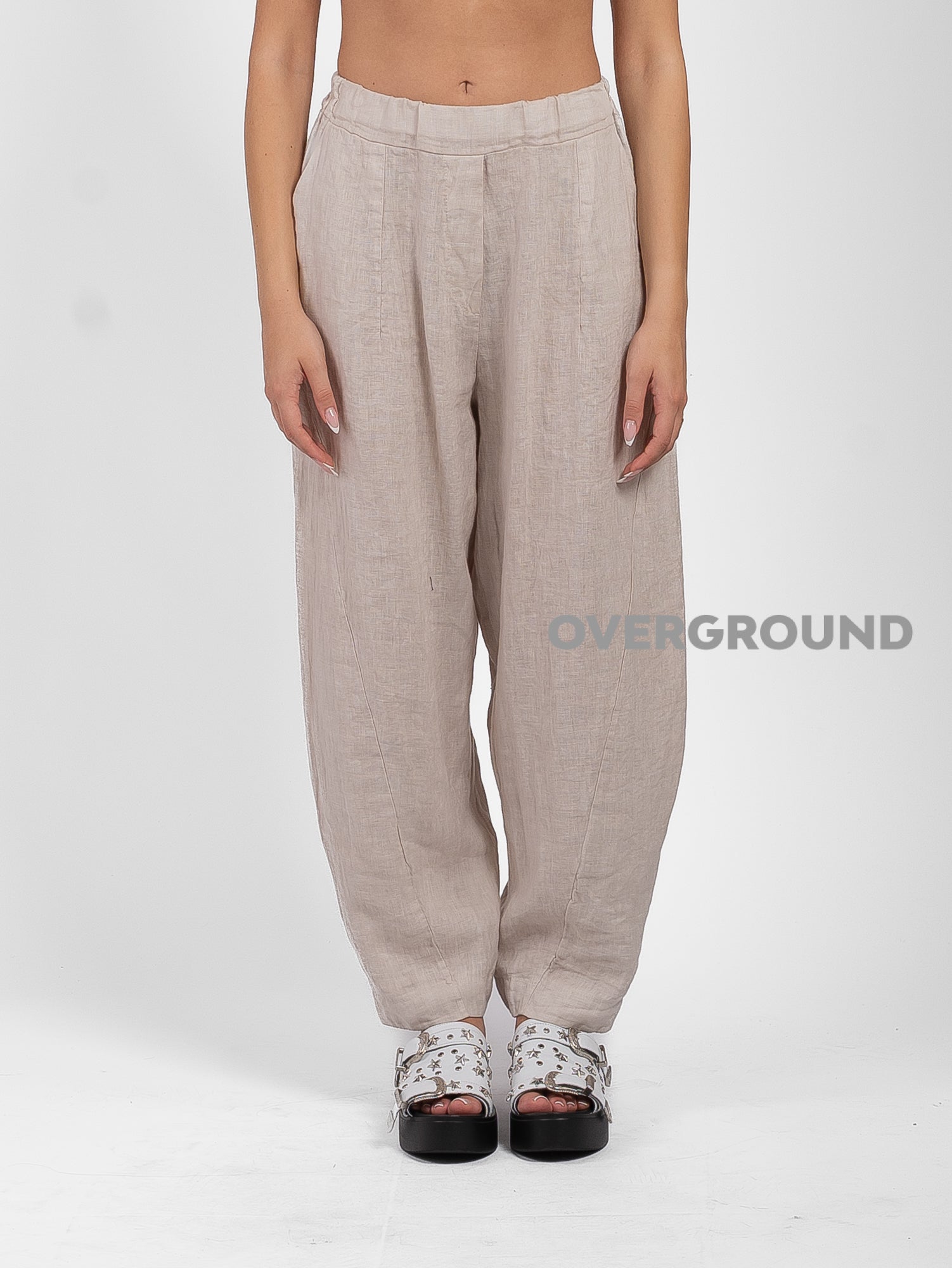 PANTALONE OVER LINO CON CUCITURE DAVANTI