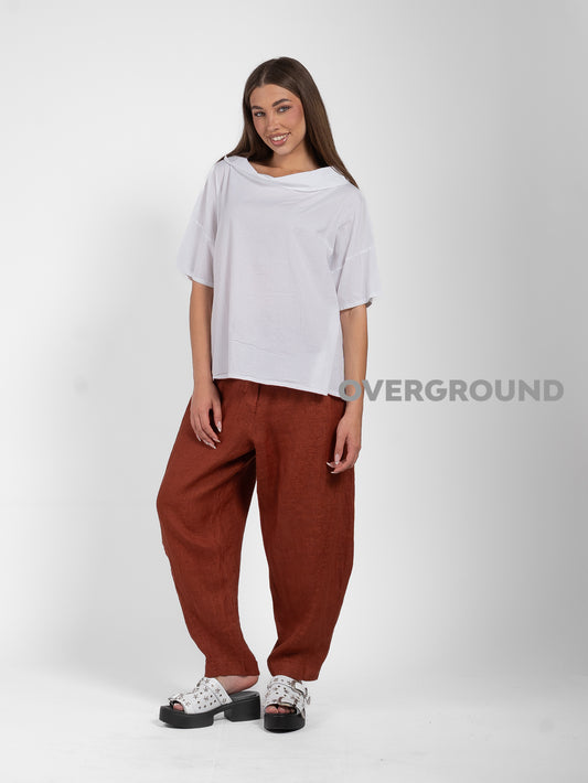 PANTALONE OVER LINO CON CUCITURE DAVANTI