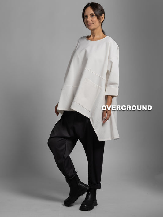 BLUSA OVER LUNGA CON CUCITURE E TASCONE