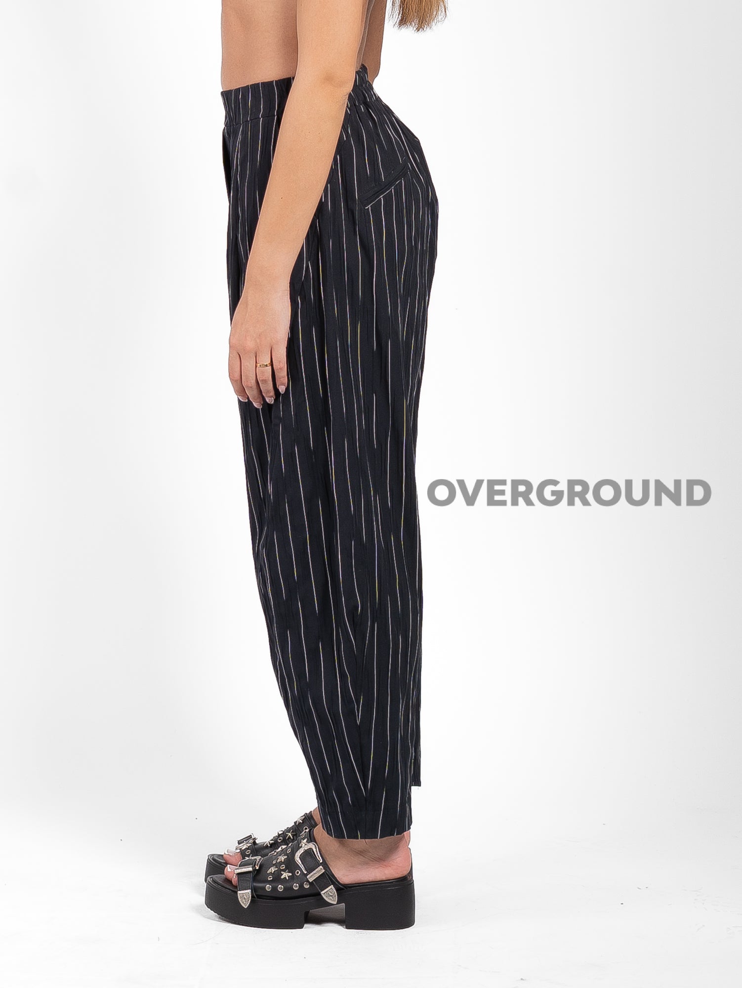 PANTALONE OVER RIGATO CON CUCITURE DAVANTI