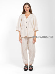 PANTALONE OVER RIGATO CON CUCITURE DAVANTI