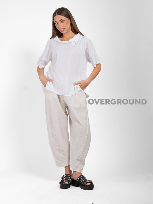 PANTALONE OVER LINO CON CUCITURE SUL GAMBULE