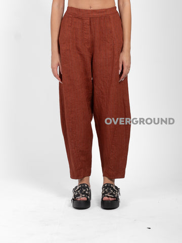 PANTALONE OVER LINO RIGATO CON CUCITURE DAVANTI
