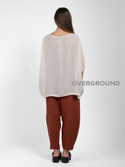 PANTALONE OVER LINO RIGATO CON CUCITURE DAVANTI
