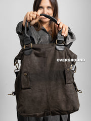 BORSA PELLE CON CERNIERE E BOTTONI