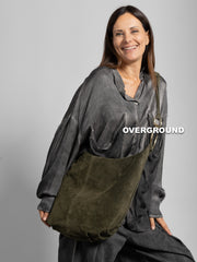 BORSA PELLE IN CAMOSCIO CON ANELLI ALLA TRACOLLA