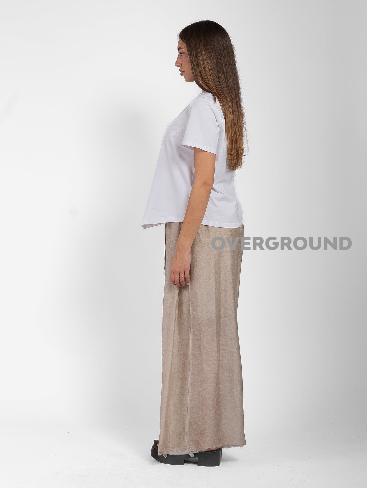 PANTALONE OVER VELATO CON GAMBULE LARGO