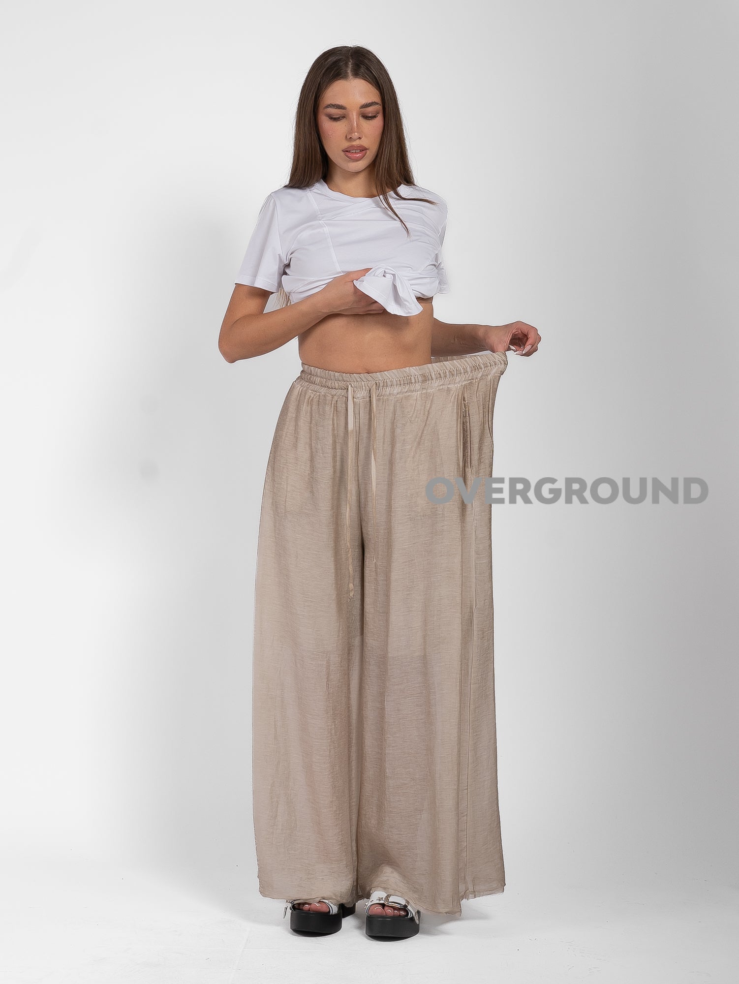 PANTALONE OVER VELATO CON GAMBULE LARGO