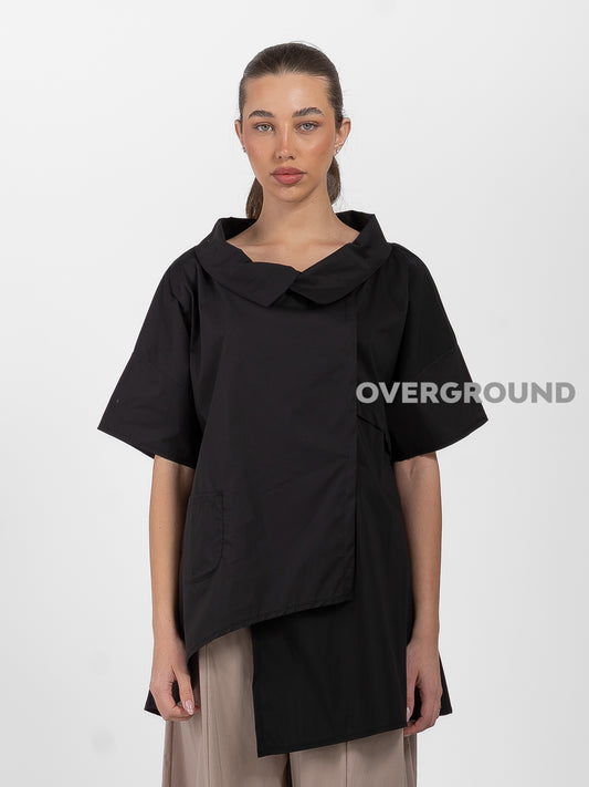 BLUSA OVER LUNGA ASIMMETRICA COLLO A BARCA MANICHE CORTE - OVERGROUND STORE 