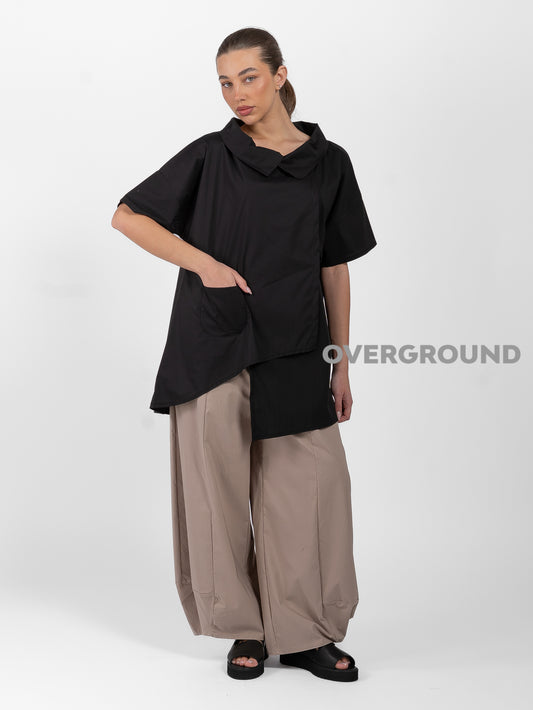 BLUSA OVER LUNGA ASIMMETRICA COLLO A BARCA MANICHE CORTE - OVERGROUND STORE 