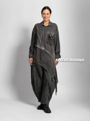CAMICIA OVER VELATA ASIMMETRIVA CON PUNTA, TASCA E CUCITURE TAGLIO VIVO - OVERGROUND STORE 
